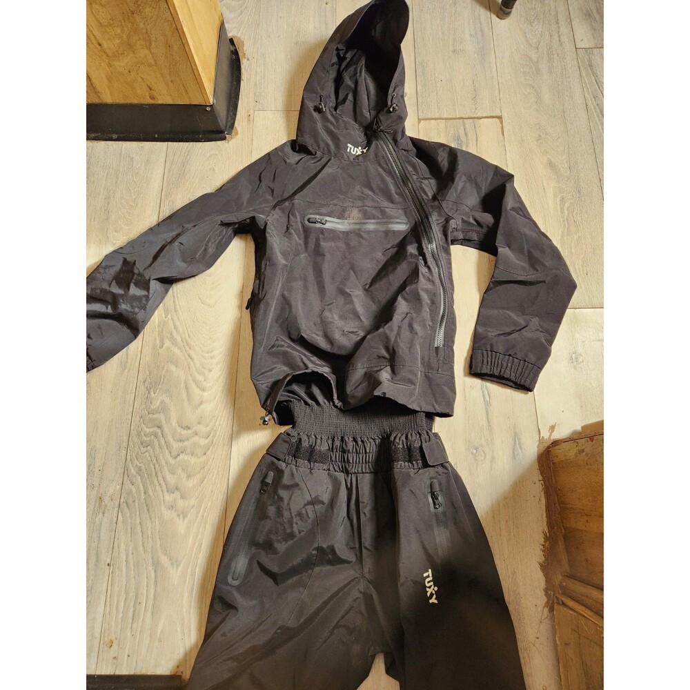 Tuxy Storm Suit Men Small Black Weatherproof One Piece Moto Bike  NWOT W/ BAG